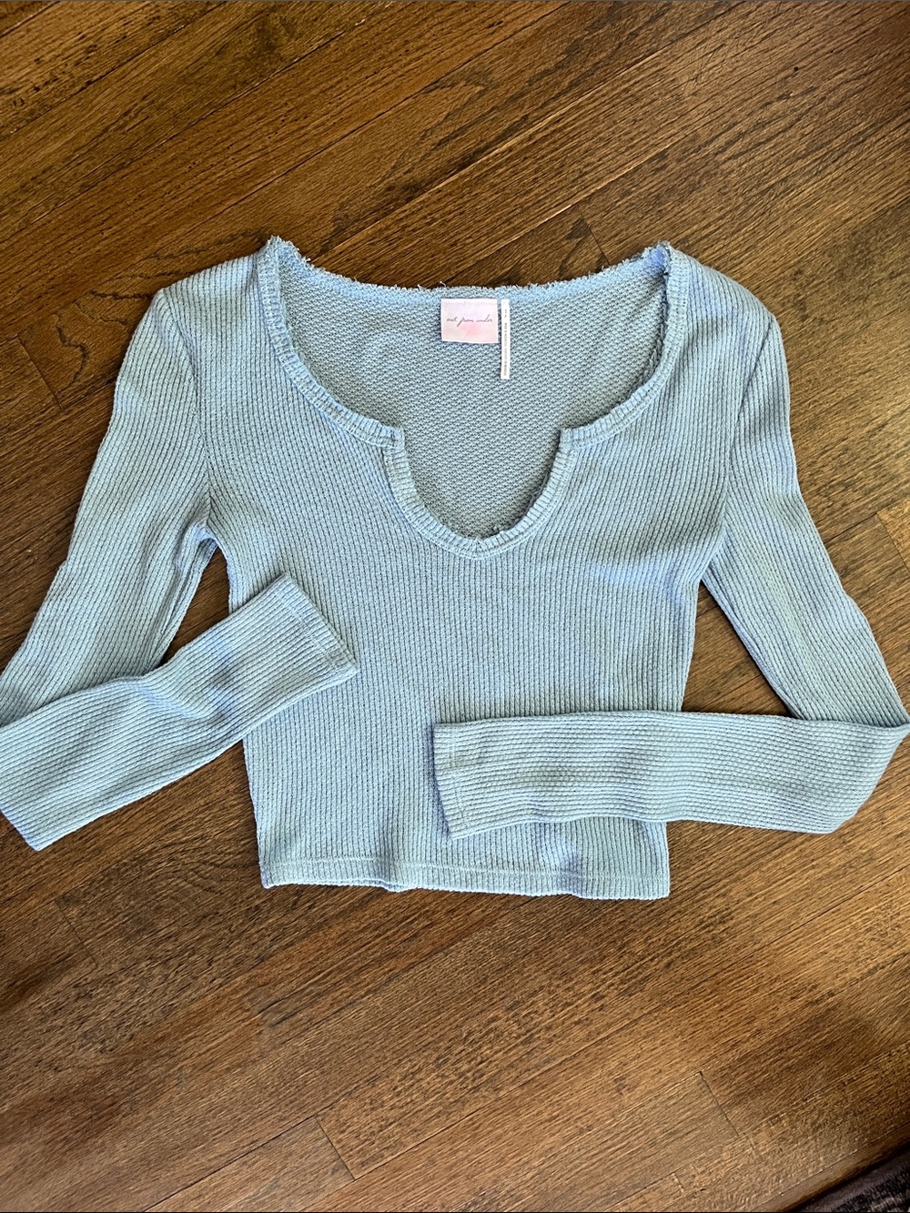 Urban Outfitters Out From Under Diana Ribbed Picot Trim Long Sleeve Henley Top
